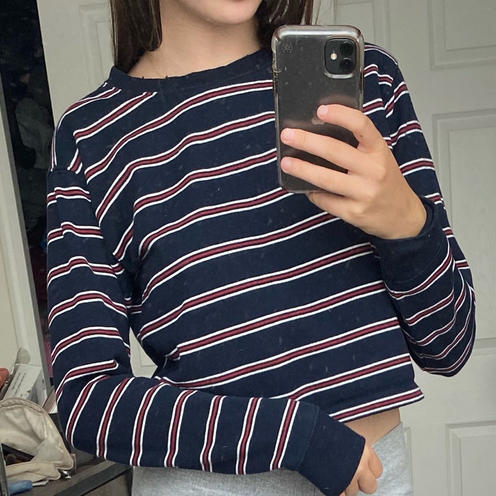 Striped Navy Cropped Sweatshirt